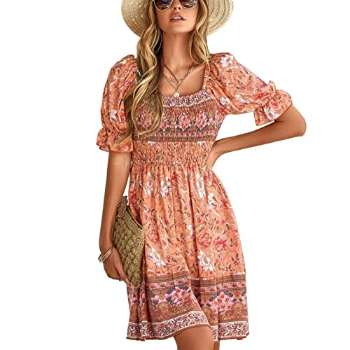 Vestido de Manga Corta, Vestido Elegante con Estampado de Moda para el Verano. (M)