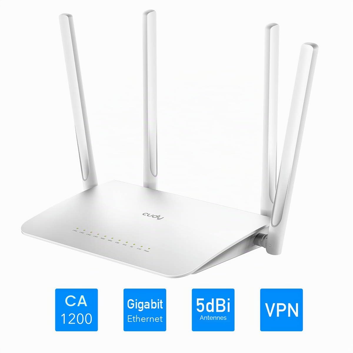 Cudy WR1300 Gigabit Routeur Wi-FI Dual Band AC1200 sans Fil 5 Ports Gigabit, 4 antennes, 2,4 GHz/5 GHz, Mode d'accès Point, 128 Mo RAM, OpenWrt, VPN | Efficacité de la formation de faisceaux MU-MIMO : prend en charge quatre clients à 5 GHz en parallèle gr