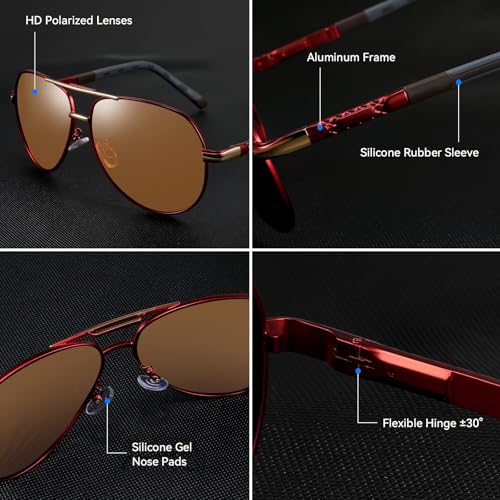 Image of Karsaer Polarized Aviator Sunglasses for Men Stylish 100% UV 400 Protected Metal Frame Style Classic Pilot Women Glasses E1376