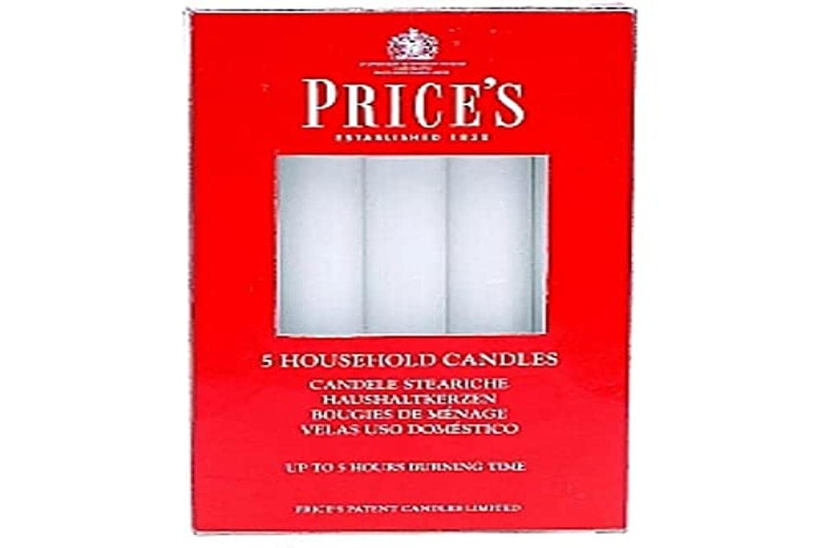Price's - Household Candles - Pack of 5 - Unscented - 5 Hour Burn Time - Premium White Wax