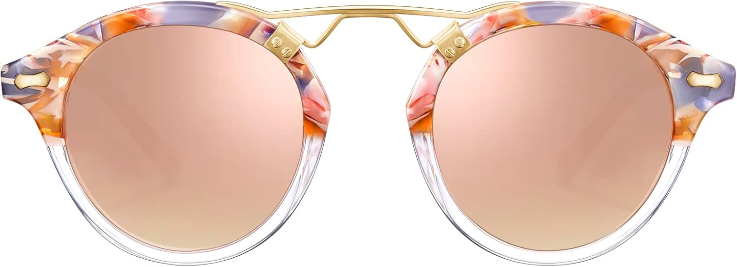 CARFIA Small Face Acetate Polarized Sunglasses for Women UV Protection, Retro Double Bridge Eyewears Metal Brow Round Sunnies - Image 9