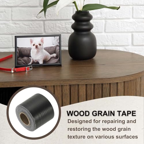 Image of PATIKIL Wood Grain Tape 2 inch x 32 ft, Self-Adhesive Wood Texture Repair Tape Realistic Wooden Effect Patch for Furniture Cabinets Floor Walls, Black Wood Grain