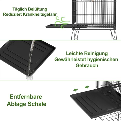 Vogelkäfig mit Ständer Wellensittlichkäfig mit Dach zum Öffnen 55 x 55 x 145 cm Vogelvoliere Papageienkäfig Tropfenvogelkäfig mit Futterhaus und Sitzstange aus Holz für Wellensittiche – Bild 5