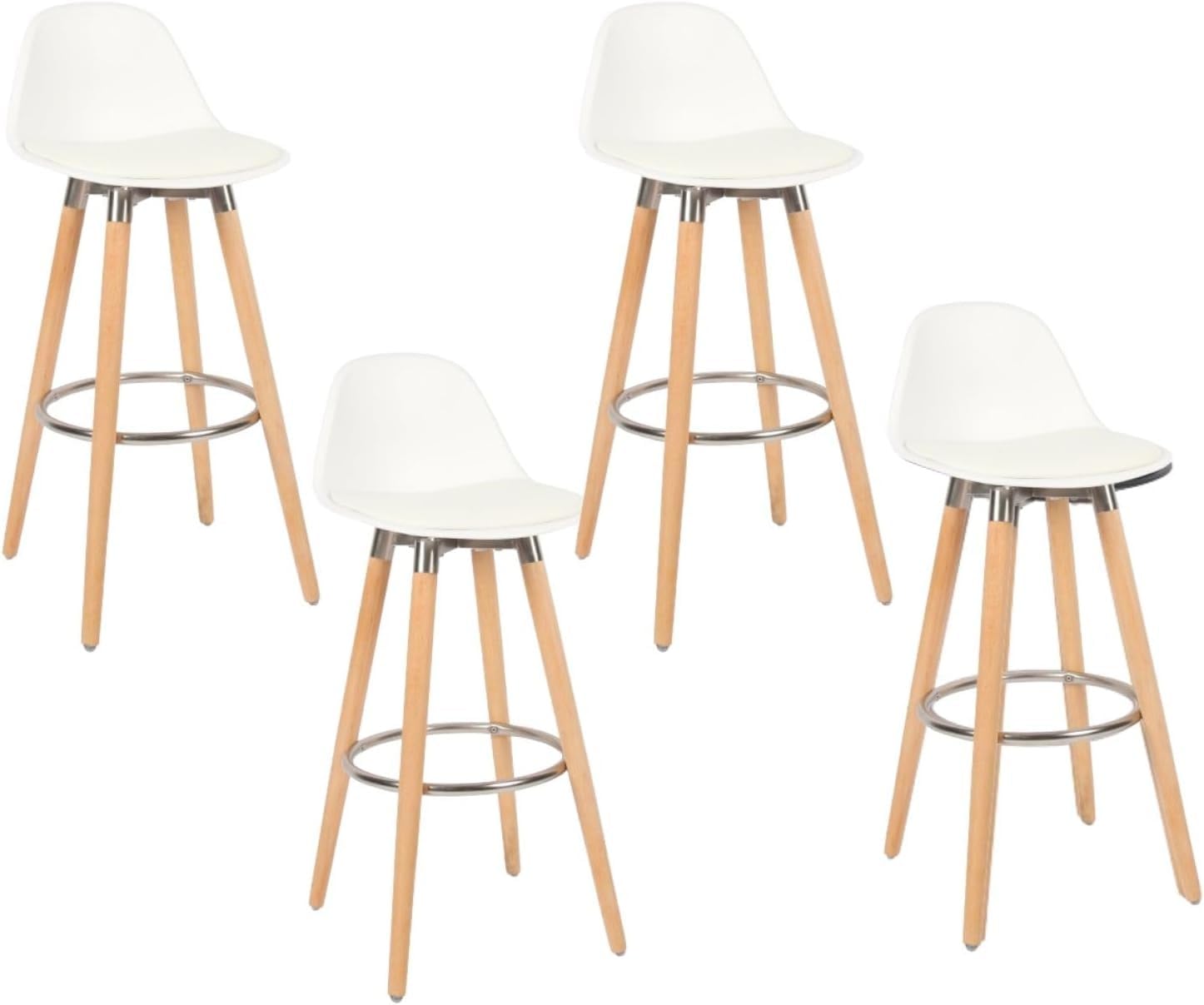 Box and beyond - Lot de 4 Tabourets de Bar - Hauteur 91 cm - Bois, Métal et Plastique Blanc - Repose-Pieds - Cuisine, Salon, Salle à Manger, Ilot de Cuisine, Bar - Style Moderne et Contemporain