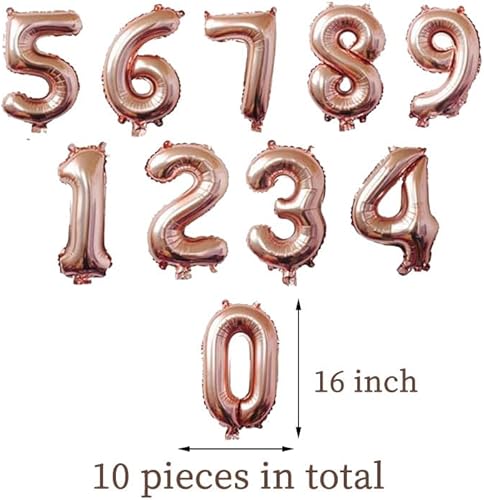 Miniatura 2 de 10 globos de Mylar de oro rosa de 16 pulgadas, globos de aluminio de oro rosa del 0 ~ 9 para decoración de cumpleaños, boda, fiesta, globos de