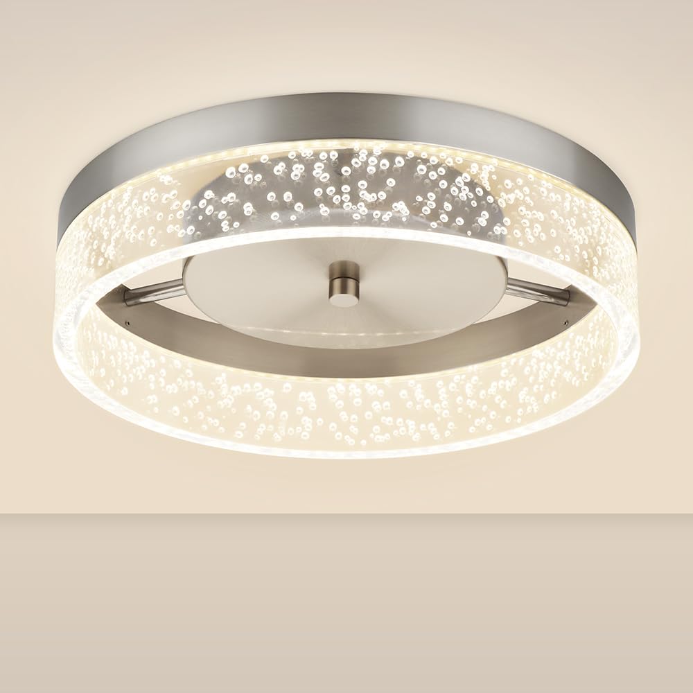 Bekada LED Flush Mount Ceiling Light Fixture, 12In Crystal Chandelier with Clear Bubble Acrylic, Modern Ceiling Lighting for Dining Room, Bedroom,