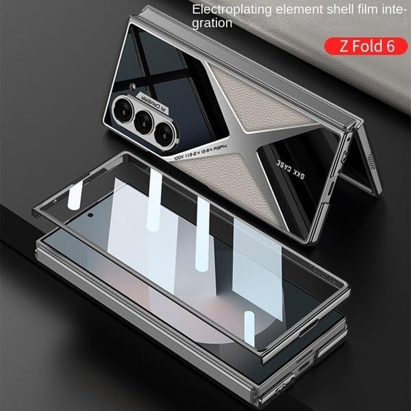 Image of TechTrendz Case for Samsung Galaxy Z Fold6, Luxury Electroplating Leather Case, Shockproof Cover Ultra Thin Built-in Screen Protector Case Cover for Samsung Galaxy Z Fold 6 (Grey)