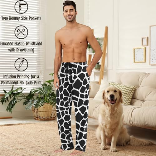 visesunny Mens Pajama Pants Funny Giraffe Skin Black White Cotton Soft Men's Sleepwear Lounge Pants2