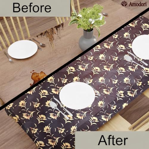 Image of Waterproof Dining Table Cover | PVC Table Protector | Dustproof Spill Proof Cover for Home & Kitchen (floral-23, 40x60 Inches (4 Seater))