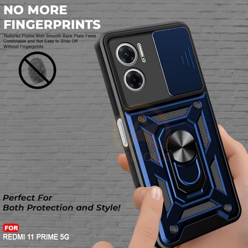 Image of Armor Bumper Back Cover Case for REDMI 11 Prime 5G | Rotating Camera Cover, Ring Holder & Kickstand | Heavy Duty & 360 Degree Protection REDMI 11 Prime 5G Back Cover (Blue)