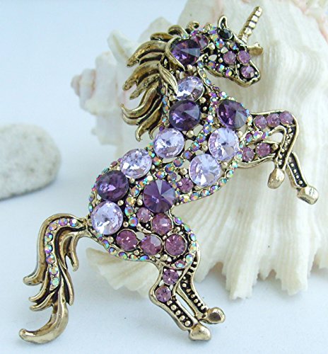 Image of Unique Animal Unicorn Horse Brooch Pin Pendant Austrian Crystal BZ6172