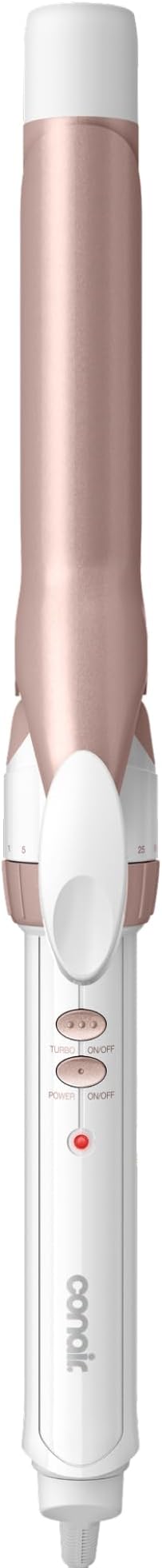 Conair Double Ceramic 1-Inch Curling Iron, Classic Curls for All Hair Types, 30 Heat Settings up to 400°F, Dual Voltage, Auto-Off, White/Rose Gold, CD701GNR