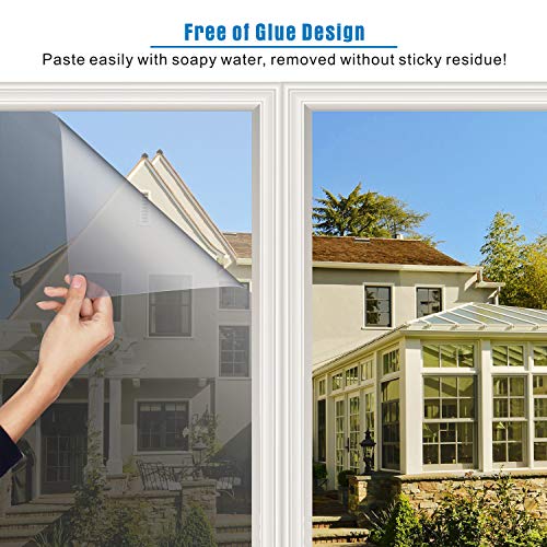 One Way Window Film No Glue Tint Privacy Mirrored Obscuring Tinting,Uv Reflective Film Heat Control Sun Blocking,Self Clings Film Window Shades For Casa Bedroom Office Black-Silver 23.6 X 59 Inch #TOP1