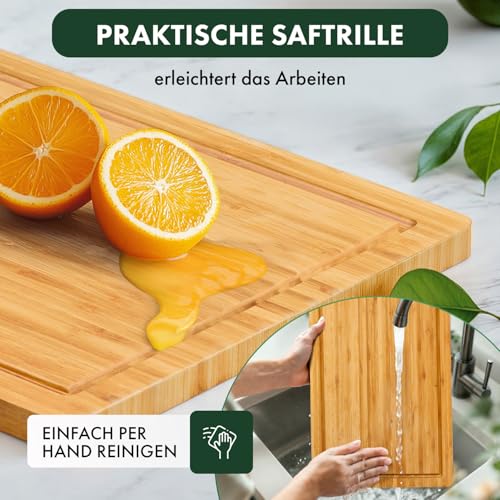 Blumtal Schneidebrett aus 100% Bambus - antiseptisches Holz-Brett mit Saftrille, Holz-Brettchen, 45x30x2cm 5
