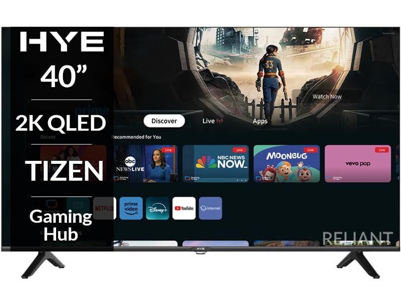 HYE 40 Inch QLED Smart TV – Full HD 2K LED Flat Screen Television, Slim Bluetooth Smart Television with Tizen OS, Voice Control, WiFi, 3 HDMI, 2 USB, Gaming Hub – Black - 40QLEDS1008 [2025]