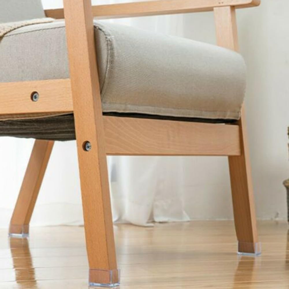 12 Pack Clear PVC Rectangular Chair Leg Guards, Furniture Pads for Hardwood Floors, Table Legs, White (20x30mm)