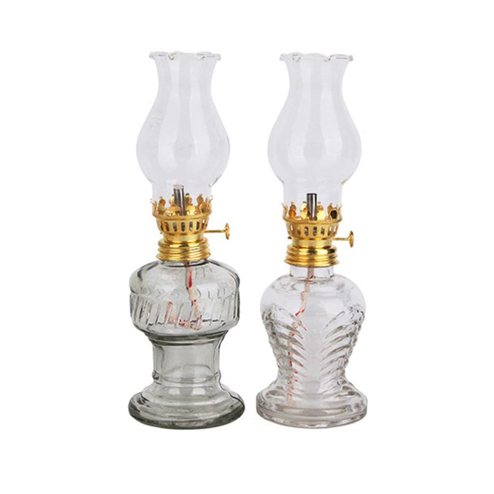 Vintage Oil Lamps for Indoor Use(Set of 2),8 Inch Height Kerosene Lamp with Hurricane Glass,Rustic Kerosene Lantern for Home Emergency Lighting,Tabletop Decor