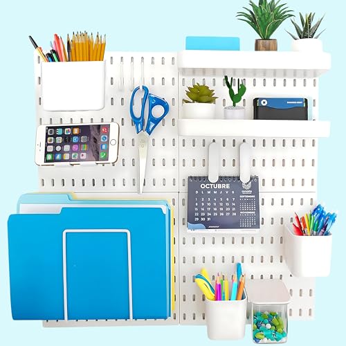 Image of SUNCHHAYA Peg Board, Pegboard for Wall Organizer, Peg Board for Wall As Kitchen Organizer, Desk Organiser, Kitchen Storage Rack Mounted with Pegboard Accessories (White)