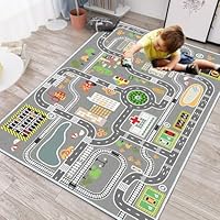 FODELIUY Kids Car Road Play Rug - City Life Design, Great for Playing with Cars and Toys, Durable and Safe Playmat for Ages 0-12, Gray(Size:80×120cm)