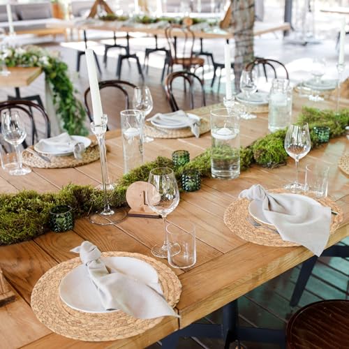 Image of FoldTier 20 Pcs Round Placemats Bulk Plate Chargers Set 11.8 Inch Woven Placemat Rustic Braided Straw Rattan Charger Natural Water Hyacinth Place Mat for Wedding Party Table Single Tableware Use