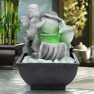 Indoor USB Relaxation Desktop/Tabletop Fountain with LED Light and Decoration Stones