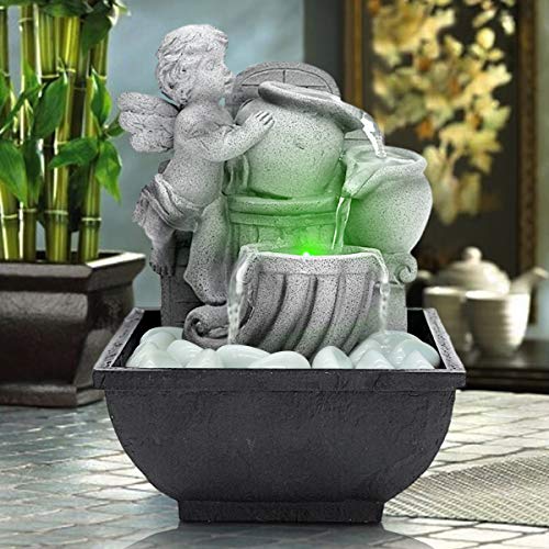 Indoor USB Relaxation Desktop/Tabletop Fountain with LED Light and Decoration Stones