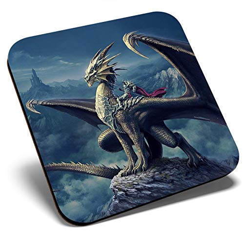 Destination Vinyl Ltd Multicolor Great Single Coaster Square - Dragon Knight Fantasy World Gamer |Glossy Quality Coasters | Tabletop Protection For Any Table Type #44901