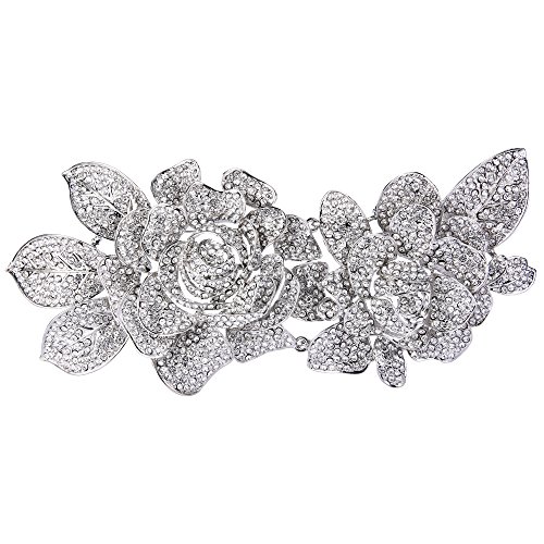 Image of EVER FAITH Women's Austrian Crystal Romantic Bridal 2 Rose Flower Brooch for Wife, Lover,Sister