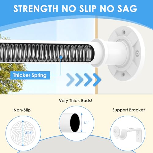 Image of Tension Curtain Rod No Drilling 31-168 In Adjustable Outdoor White Extra Long Curtain Rods Spring Shower Rods Heavy Duty for Window Bathroom Patio Rust Proof