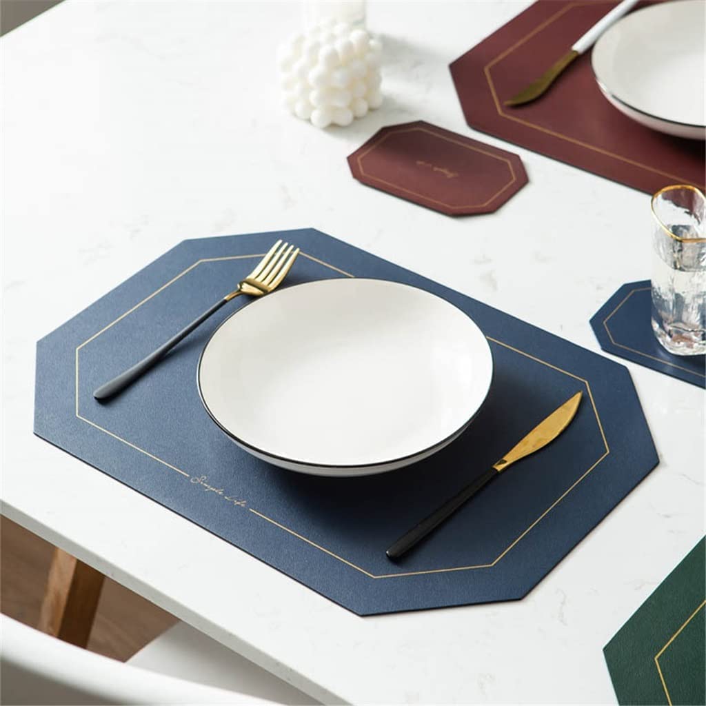 Salvamanteles, manteles individuales y posavasos, 4 Uds. De mantel individual de cuero octogonal con posavasos, mantel de cocina, almohadillas lavables for tazas (F 43 * 30cm) ( Color : Black Soul Eat