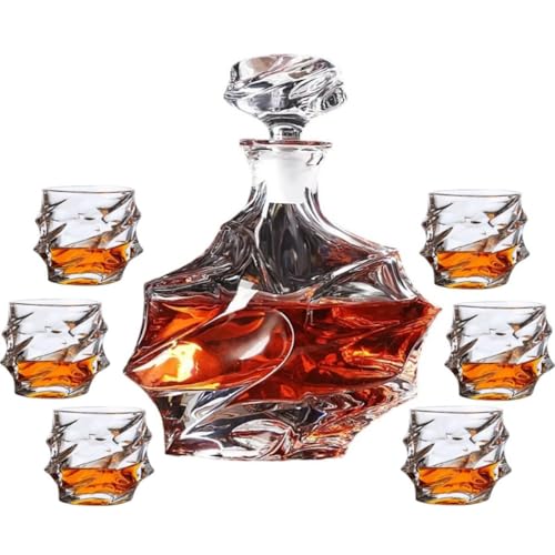 Kit Decanter Licoreira Garrafa Whisky Bourbon Vinho Luxo 7 Peças (6 Copos + 1 Garrafa Super Luxo), NilosDecor