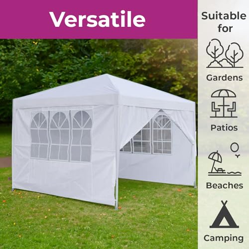Neo 3m x 3m Waterproof Pop Up Outdoor Canopy Folding Garden Gazebo Party Tent With Sides Easy One Person Setup Instant Patio Hot Tub Beach Picnic (White) - Image 3