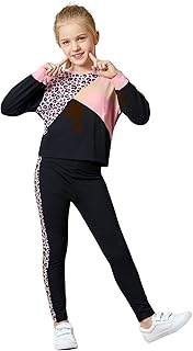 PATPAT Girls 2 Piece Outfits Leopard Tee Crew Neck Long Sleeve Fasion Top and Sweatpants Sweatsuits Tracksuits 4-12 Years