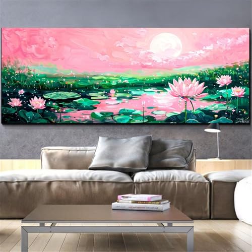 Peinture diamant point de croix kit complet pour grand tableau mural lotus 90x180cm