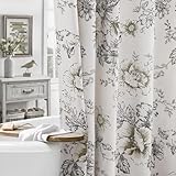 Awellife Farmhouse Vintage Shower Curtain Black Pattern Floral Linen Rustic Tattoo Shower Curtains for Bathroom, Spring Decor, 72 Wx72 L