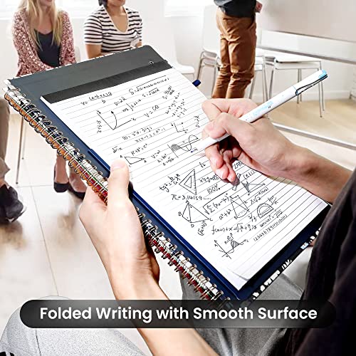 Sunee Spiral Clipboard Folio With Notepad And 5 Dividers, Gold Clip And Interior Storage Pocket, 13"X9.6" Cute Clipfolio Design For Work, Office, School, Nurse And Student, White Daisy On Navy Design #TOP6