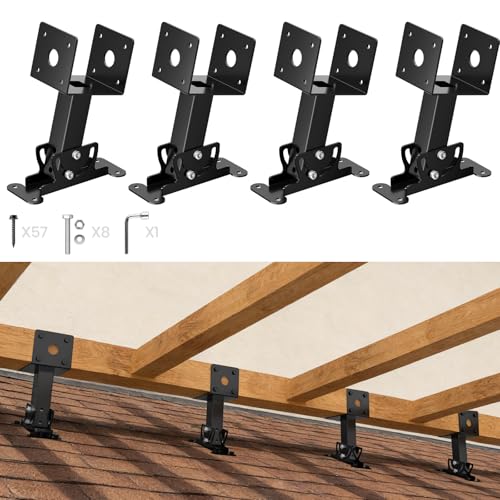 4 Pcs 4“x 4" Roof Riser Brackets Kit(ID 3.6"x3.6"), Heavy Duty Adjustable Angle Pergola Brackets of 0 to 180 Degrees Pergola Kit, Black Powder-Coated Fit 4x4,4x6 Lumber for Patio Gazebos/Pergolas