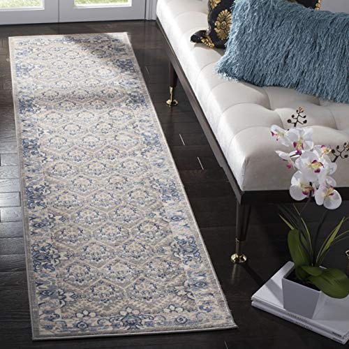 SAFAVIEH Traditional Rug for Living Room Dining Room, Bedroom - Brentwood Collection, Short Pile, in Light Grey and Blue, 61 X 244 cm