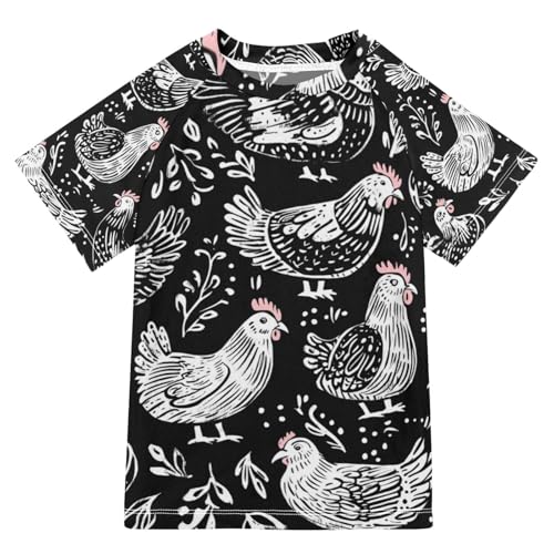 Kids Swimsuit Chicken Black Cartoon Sunscreen T-Shirts Swimwear Sets UPF 50+