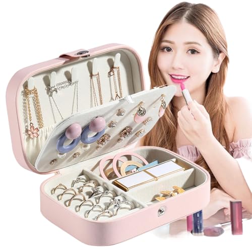 Porta Jóias Portátil Viagem Maleta Estojo Premium Anel Bijuteria (Rosa)