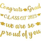 Graduation Letter Banners Congrats Grad Gold Glitter Banners Class of 2023 Party Banners Graduation