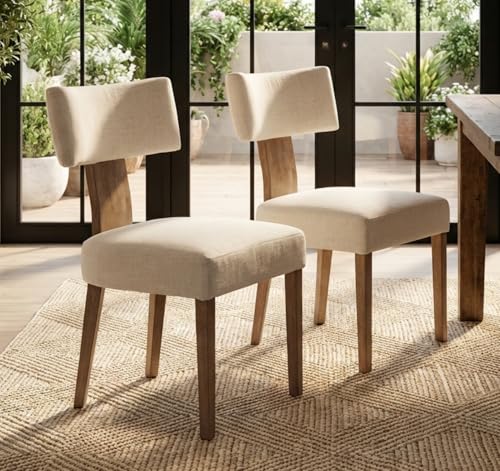 Ya-Home Chaises Bois Salle à Manger Lot de 2 Chaise Salle a Manger Rétro, Coussin en Lin, Pied en Bois Massif, Chaise de Cuisine Confortable, Beige