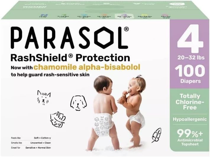 P'araSol—Chlorine-Free Diapers with RashShield Protection ~ Size 4~100 Count ~ (1 Pack) ~ White.