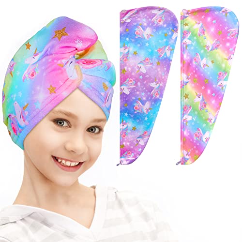 Image of FIOBEE Microfiber Hair Towel Wrap for Kid Girls Rapid Drying Hair Turbans | Absorbent & Soft Hair Wrap Towel, Easy Wear On With Button, For Girls Women Long Curly Hair, Turbie Twist Hair Towels