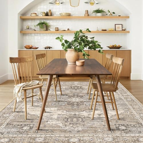 Washable 4x6 Area Rugs - Living Room Area Rug Stain Resistant Carpet Vintage Lightweight Ultra-Thin Rugs for Bedroom Kitchen entryway with Non Slip Backing Home Decor Small Mat 4X6 Beige