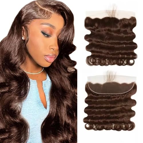 #4 Brown Lace Closure 13x4 HD Transparent Lace Frontal 24 Inch Brazilian Virgin Hair Free Part Chocolate Brown Body Wave Lace Closure Pre Plucked Human Hair Extensions