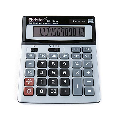 Calculator, Basic Desktop Calculator, Solar Battery Dual Power with 12-Digit Large LCD Display and Large Computer Keys Office Calculator by Ebristar