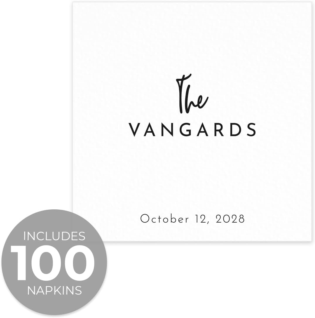 Personalized The Last Name Beverage Napkins / 100 Custom Elegant Initials Modern Wedding Napkins / 4 3/4" x 4 3/4" Anniversary Cocktail Napkin/The Night Before 3 Ply Bar Napkins/Made In The USA