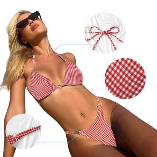 Image of MIKETAI Sexy Bikinis for Women 2 Piece Bikini Spaghetti Strap Swimsuits Solid Color Bathing Swimwear Triangle Bathing Suit
