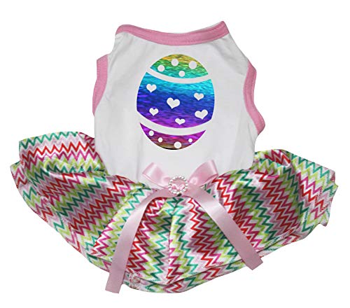 Petitebella Rainbow Easter Egg Puppy Dog Dress (White/Rainbow Chevron, Small)